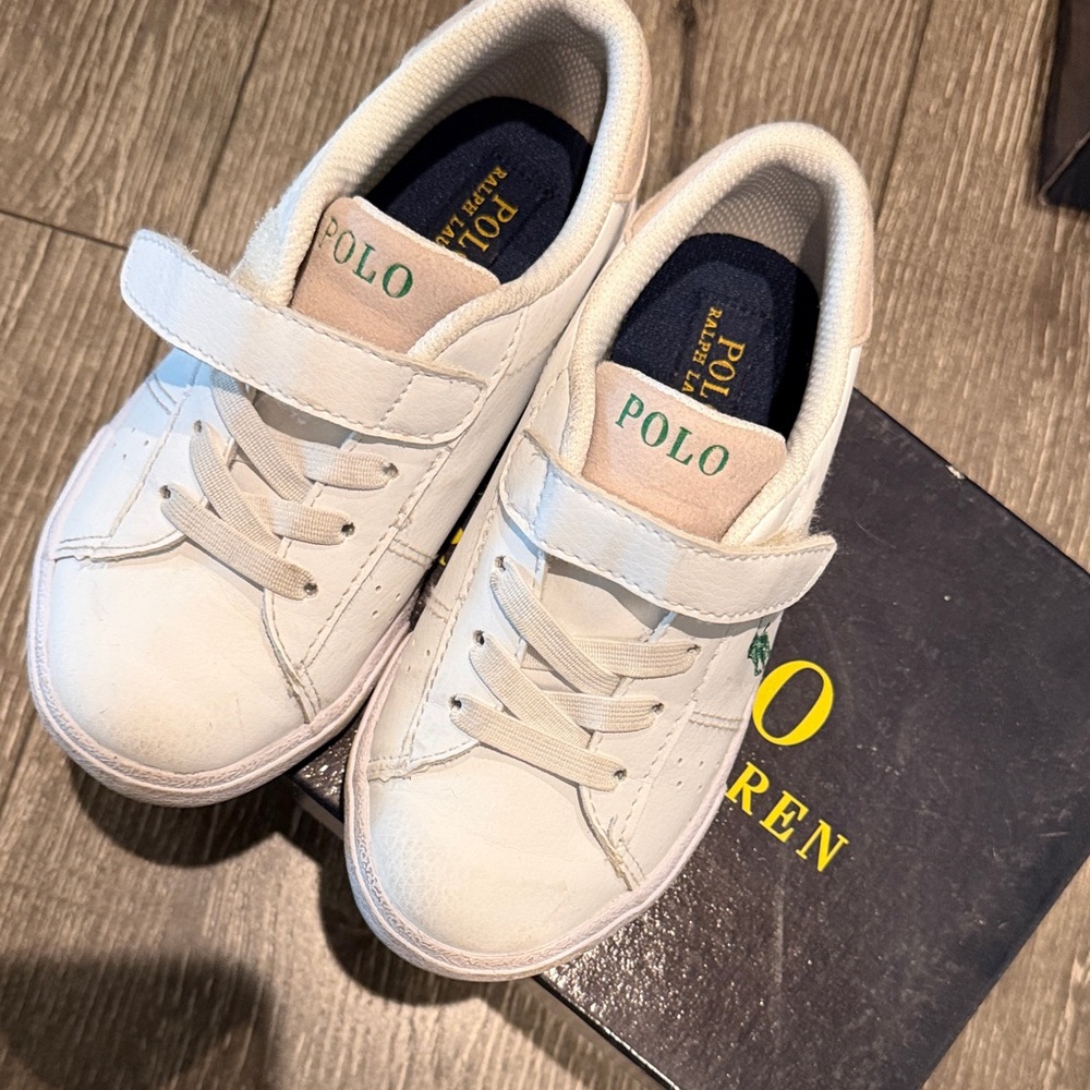Polo Ralph Lauren Kids White Leather Velcro Sneakers Size 10